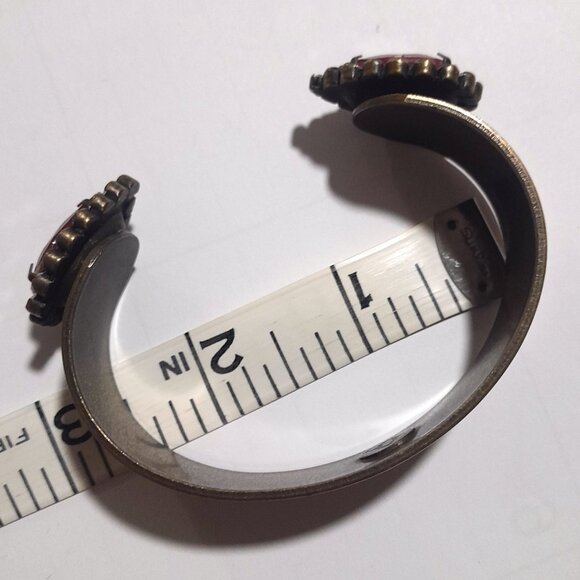 Vintage Loren Hope Brass Faux Stones Cuff Statement Piece Minimalist Bracelet - Picture 3 of 4